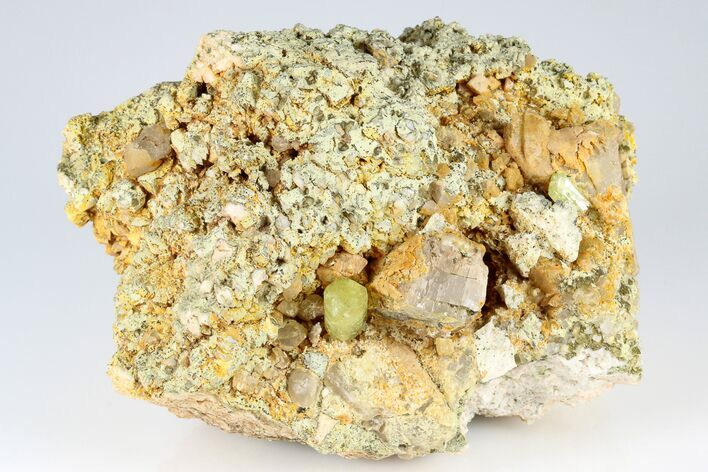 Lustrous, Yellow Apatite Crystals on Feldspar - Morocco #185474
